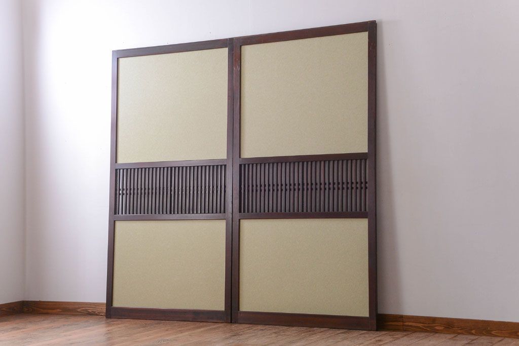 古民具・骨董 和紙貼りの上品な格子帯戸2枚セット(ガラス帯戸)