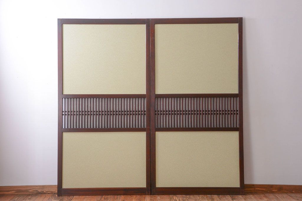 古民具・骨董 和紙貼りの上品な格子帯戸2枚セット(ガラス帯戸)