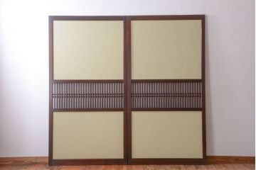 古民具・骨董 和紙貼りの上品な格子帯戸2枚セット(ガラス帯戸)
