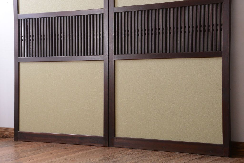 古民具・骨董 和紙貼りの上品な格子帯戸2枚セット(ガラス帯戸)