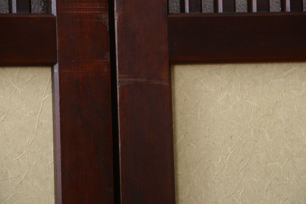 古民具・骨董 和紙貼りの上品な格子帯戸2枚セット(ガラス帯戸)