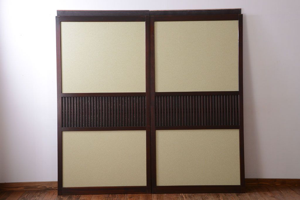 古民具・骨董 和紙貼りの上品な格子帯戸2枚セット(ガラス帯戸)