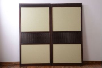古民具・骨董 和紙貼りの上品な格子帯戸2枚セット(ガラス帯戸)