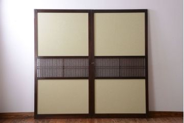 古民具・骨董 和紙貼りの上品な格子帯戸2枚セット(ガラス帯戸)
