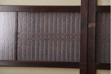 古民具・骨董 和紙貼りの上品な格子帯戸2枚セット(ガラス帯戸)