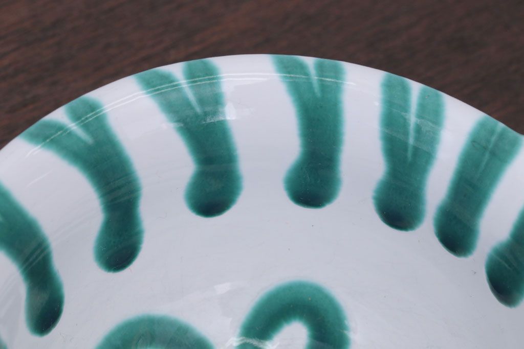 アンティーク雑貨　オーストリア　GMUNDNER KERAMIK(グムンドナーケラミック)　Grungeflammt(グリュングフラムト)シリーズ　スープカップ2客皿4枚セット