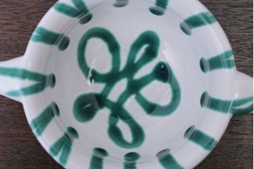 アンティーク雑貨　オーストリア　GMUNDNER KERAMIK(グムンドナーケラミック)　Grungeflammt(グリュングフラムト)シリーズ　スープカップ2客皿4枚セット