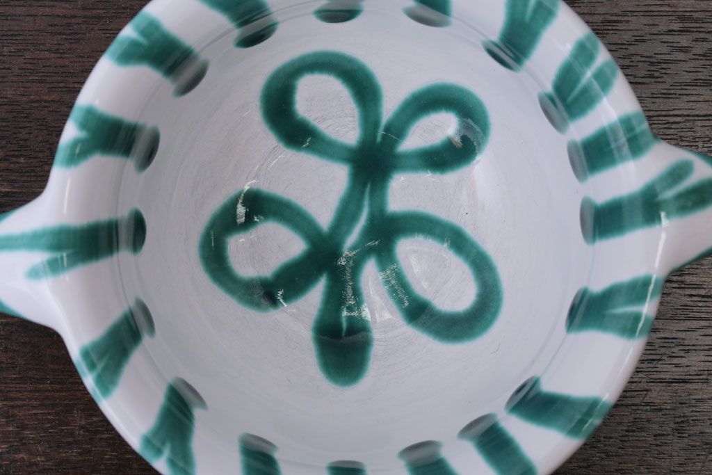 アンティーク雑貨　オーストリア　GMUNDNER KERAMIK(グムンドナーケラミック)　Grungeflammt(グリュングフラムト)シリーズ　スープカップ2客皿4枚セット