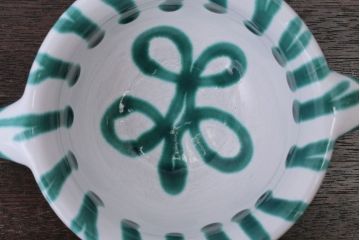 アンティーク雑貨　オーストリア　GMUNDNER KERAMIK(グムンドナーケラミック)　Grungeflammt(グリュングフラムト)シリーズ　スープカップ2客皿4枚セット