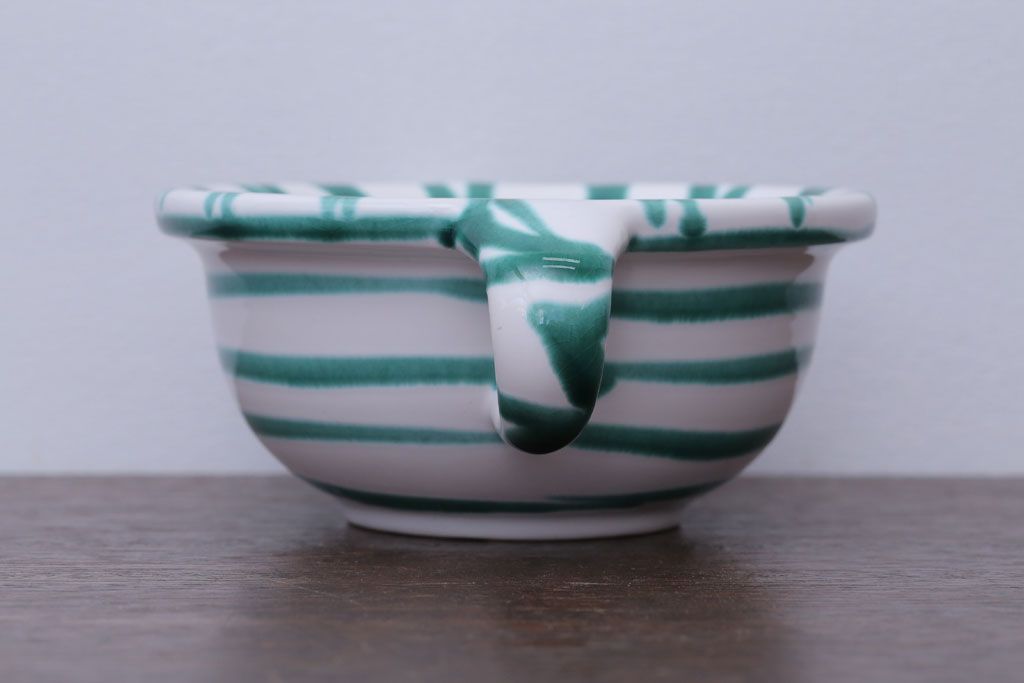 アンティーク雑貨　オーストリア　GMUNDNER KERAMIK(グムンドナーケラミック)　Grungeflammt(グリュングフラムト)シリーズ　スープカップ2客皿4枚セット