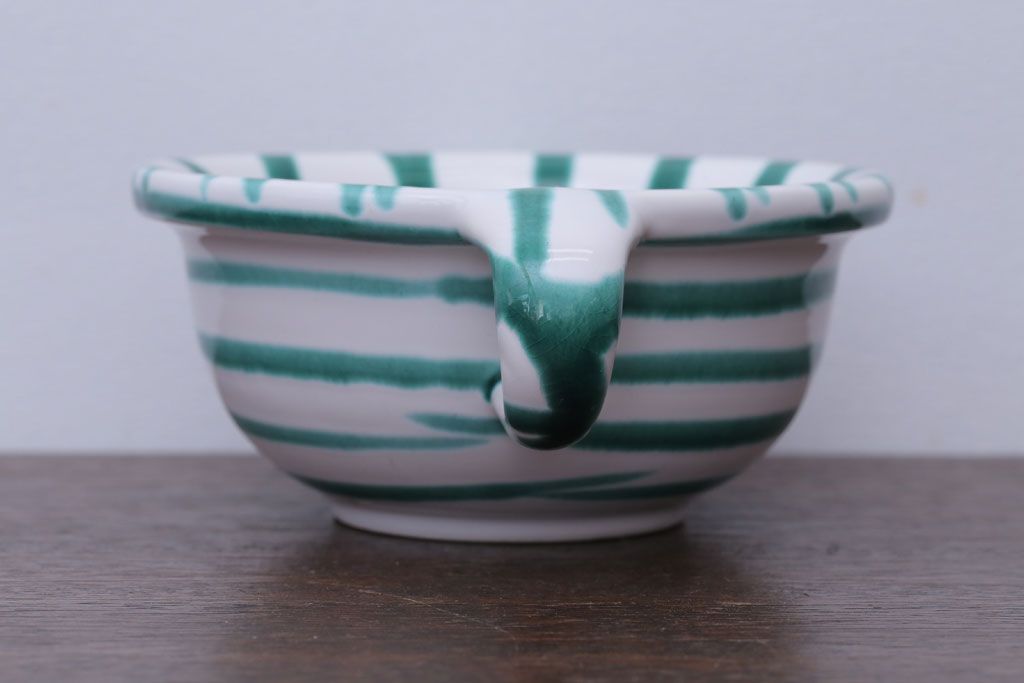 アンティーク雑貨　オーストリア　GMUNDNER KERAMIK(グムンドナーケラミック)　Grungeflammt(グリュングフラムト)シリーズ　スープカップ2客皿4枚セット