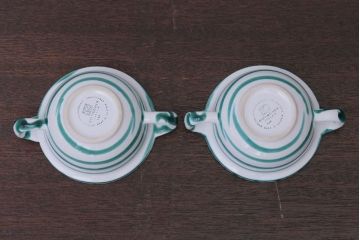 アンティーク雑貨　オーストリア　GMUNDNER KERAMIK(グムンドナーケラミック)　Grungeflammt(グリュングフラムト)シリーズ　スープカップ2客皿4枚セット