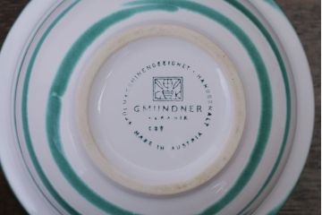 アンティーク雑貨　オーストリア　GMUNDNER KERAMIK(グムンドナーケラミック)　Grungeflammt(グリュングフラムト)シリーズ　スープカップ2客皿4枚セット