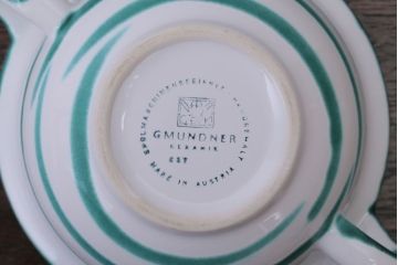 アンティーク雑貨　オーストリア　GMUNDNER KERAMIK(グムンドナーケラミック)　Grungeflammt(グリュングフラムト)シリーズ　スープカップ2客皿4枚セット