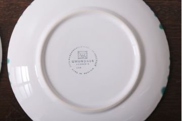 アンティーク雑貨　オーストリア　GMUNDNER KERAMIK(グムンドナーケラミック)　Grungeflammt(グリュングフラムト)シリーズ　スープカップ2客皿4枚セット