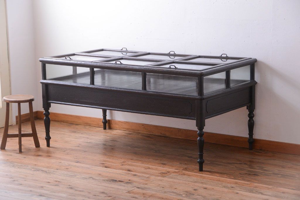 アンティーク家具　和製アンティーク　極めて珍しい!引き出し付きガラス蓋の外れる高級ガラスケース