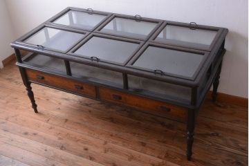 アンティーク家具　和製アンティーク　極めて珍しい!引き出し付きガラス蓋の外れる高級ガラスケース