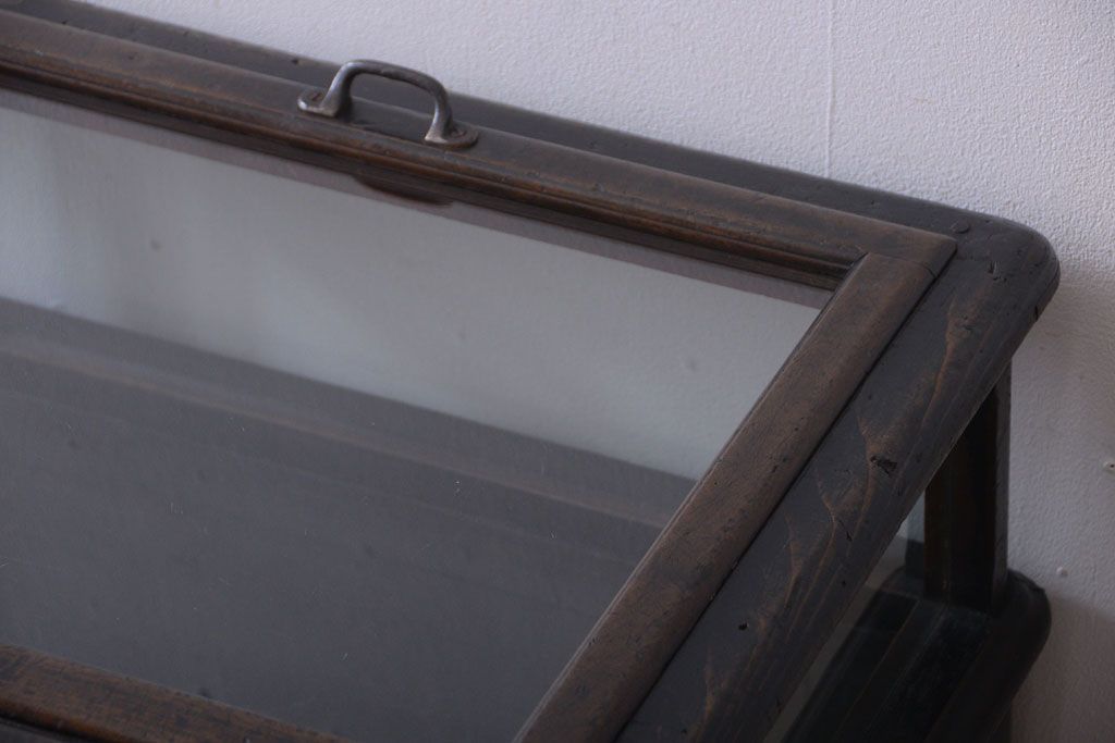 アンティーク家具　和製アンティーク　極めて珍しい!引き出し付きガラス蓋の外れる高級ガラスケース