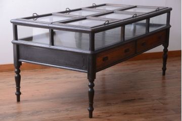 アンティーク家具　和製アンティーク　極めて珍しい!引き出し付きガラス蓋の外れる高級ガラスケース