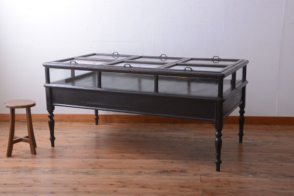 アンティーク家具　和製アンティーク　極めて珍しい!引き出し付きガラス蓋の外れる高級ガラスケース