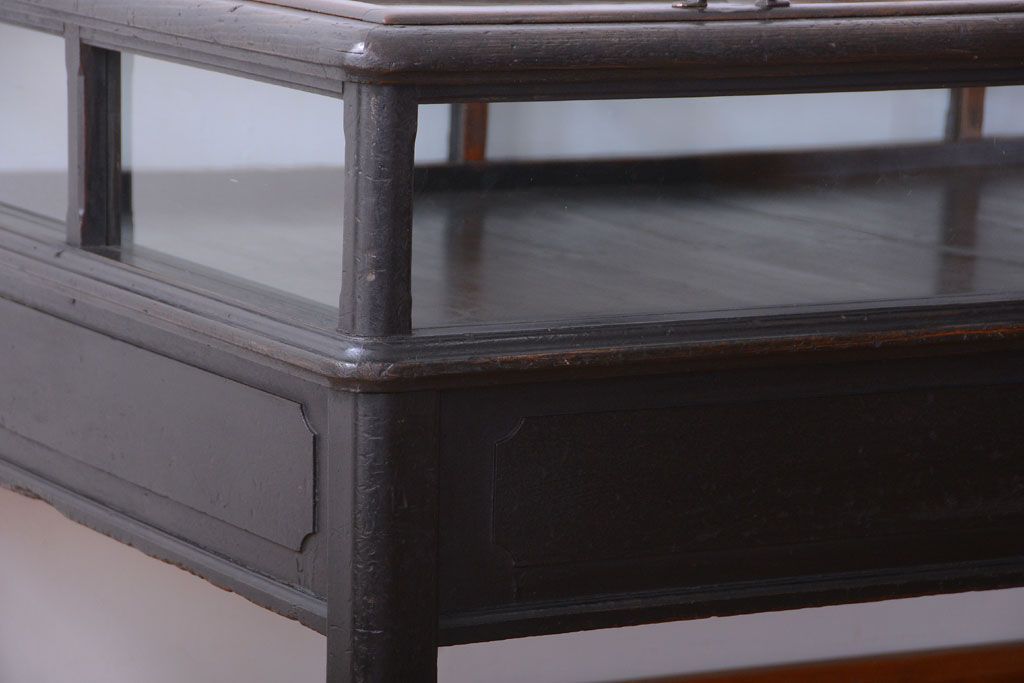 アンティーク家具　和製アンティーク　極めて珍しい!引き出し付きガラス蓋の外れる高級ガラスケース