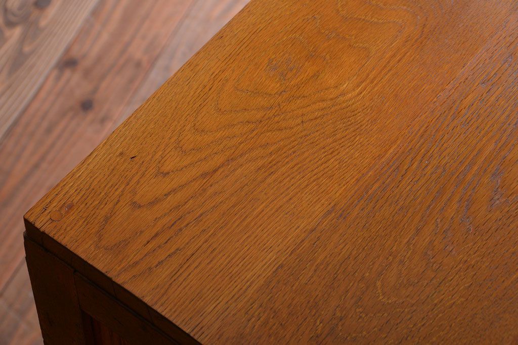 レトロ家具　昭和レトロ　古いナラ材のワイドなアンティーク両袖机