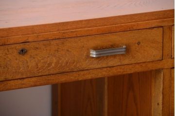 レトロ家具　昭和レトロ　古いナラ材のワイドなアンティーク両袖机