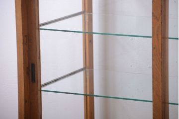 レトロ家具　昭和レトロ　古いナラ材の脚付きガラスケース