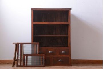 アンティーク家具　古民具・骨董　前面欅材!モールガラス入り引き戸収納棚