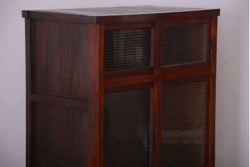アンティーク家具　古民具・骨董　前面欅材!モールガラス入り引き戸収納棚