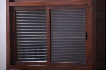 アンティーク家具　古民具・骨董　前面欅材!モールガラス入り引き戸収納棚