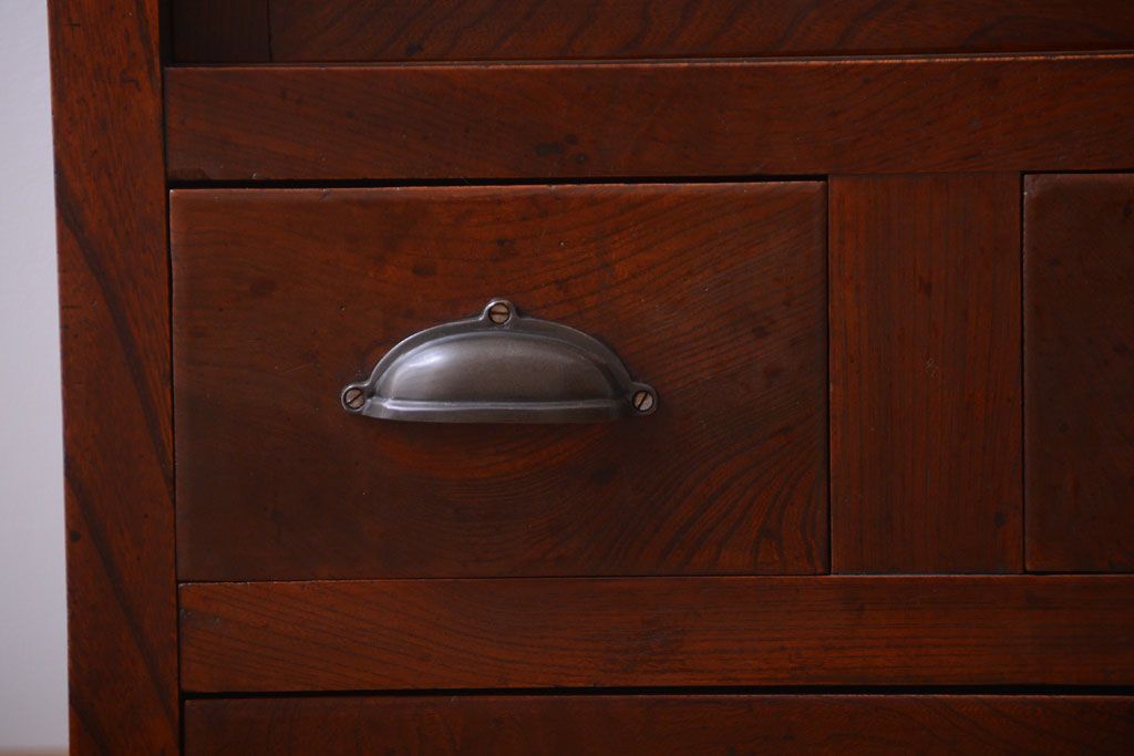 アンティーク家具　古民具・骨董　前面欅材!モールガラス入り引き戸収納棚