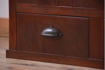 アンティーク家具　古民具・骨董　前面欅材!モールガラス入り引き戸収納棚