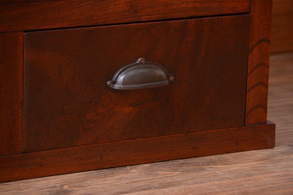 アンティーク家具　古民具・骨董　前面欅材!モールガラス入り引き戸収納棚