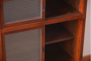 アンティーク家具　古民具・骨董　前面欅材!モールガラス入り引き戸収納棚