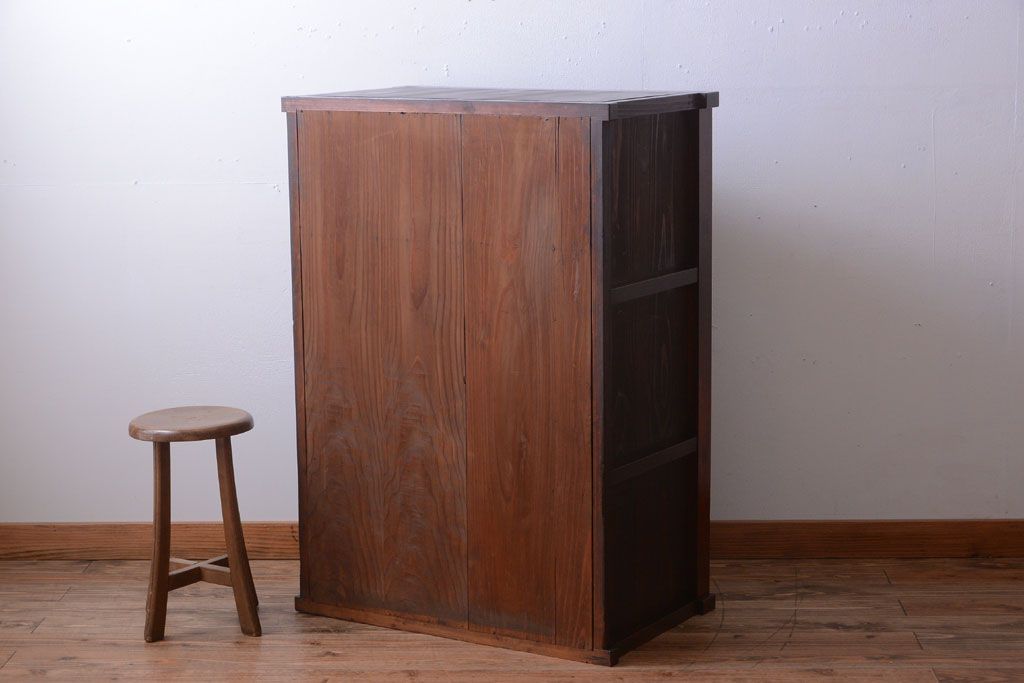 アンティーク家具　古民具・骨董　前面欅材!モールガラス入り引き戸収納棚