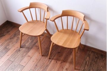 中古　柏木工　オーク材のクラウンチェア2脚セット(ウィンザーチェア、ウインザーチェア)