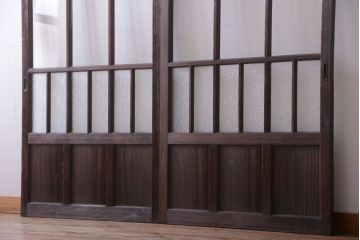 和製アンティーク　古い木の背が低いガラス引き戸2枚セット(窓)