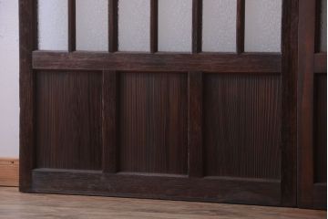 和製アンティーク　古い木の背が低いガラス引き戸2枚セット(窓)