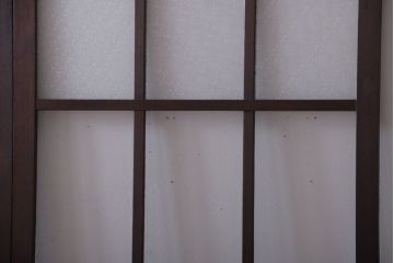 和製アンティーク　古い木の背が低いガラス引き戸2枚セット(窓)