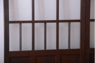 和製アンティーク　古い木の背が低いガラス引き戸2枚セット(窓)