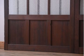和製アンティーク　古い木の背が低いガラス引き戸2枚セット(窓)