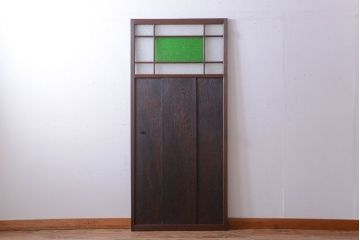 和製アンティーク　鏡板屋久杉材!色ガラス入り高級ドア