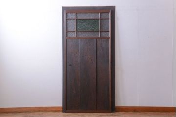 和製アンティーク　鏡板屋久杉材!色ガラス入り高級ドア