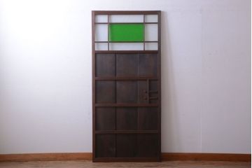 和製アンティーク　鏡板屋久杉材!色ガラス入り高級ドア