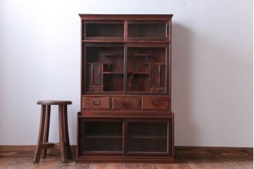 アンティーク家具　和製アンティーク　欅材と黒柿材!小振りな重ね茶箪笥