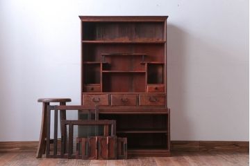 アンティーク家具　和製アンティーク　欅材と黒柿材!小振りな重ね茶箪笥