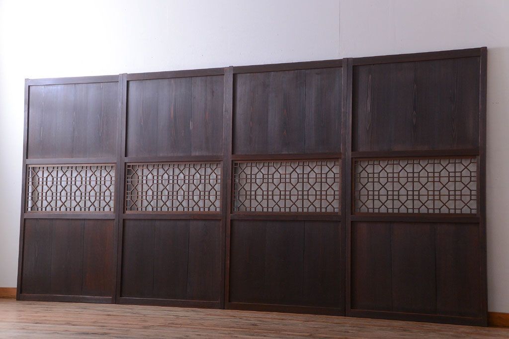 古民具・骨董　和のムード溢れる美しいアンティーク組子帯戸4枚セット