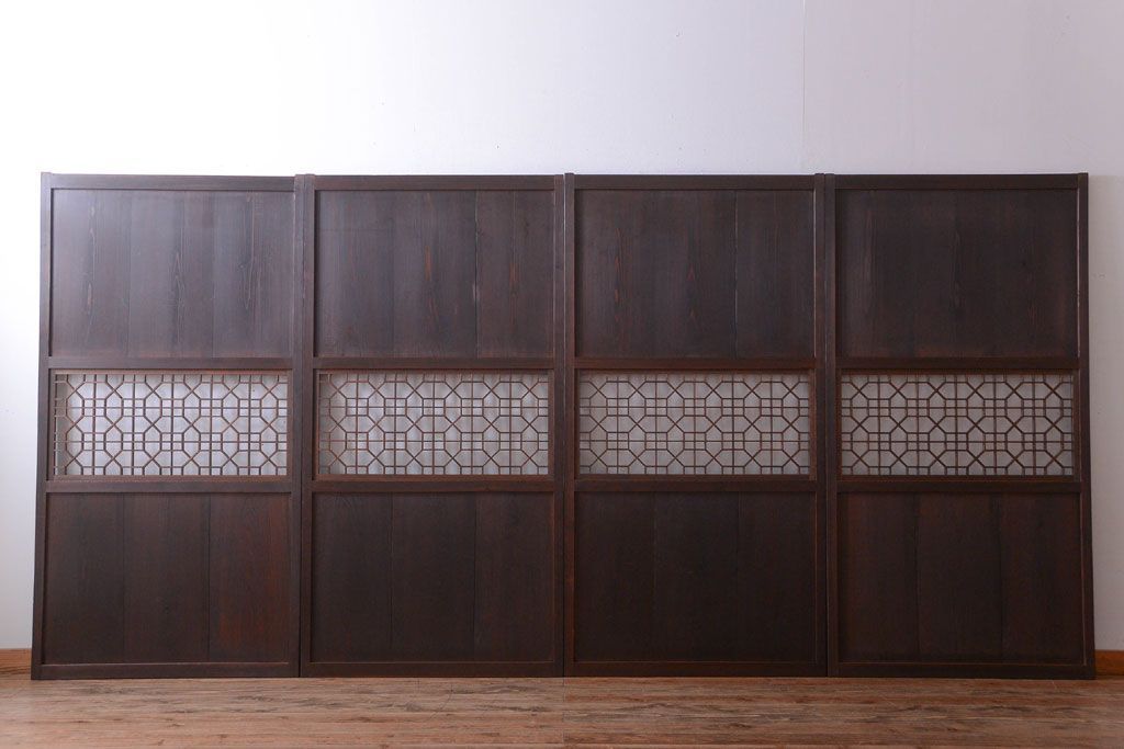 古民具・骨董　和のムード溢れる美しいアンティーク組子帯戸4枚セット