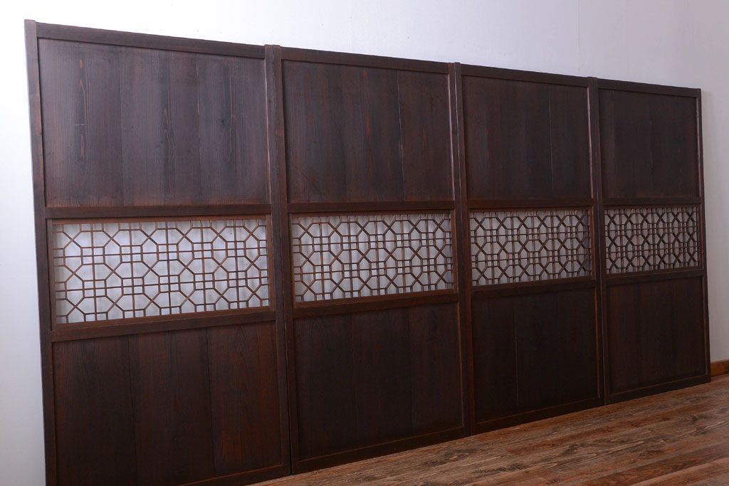 古民具・骨董　和のムード溢れる美しいアンティーク組子帯戸4枚セット